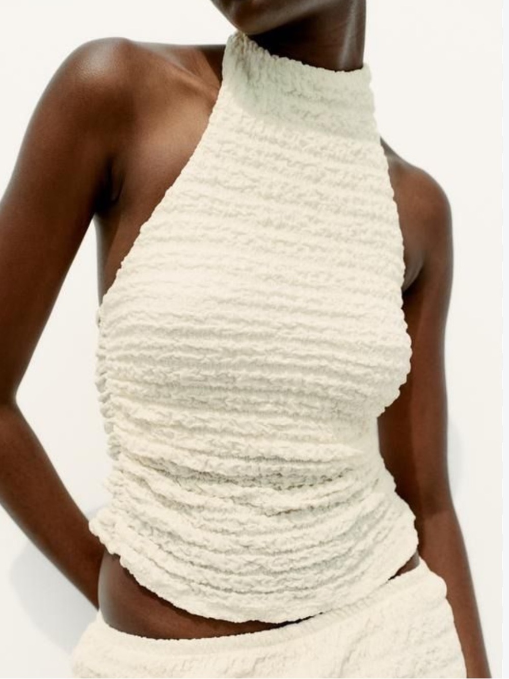Zara Textured Ruched Halter Neck Top S